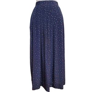 Talbots Y2K navy blue multi-color polka dot pleated satiny maxi skirt 8
